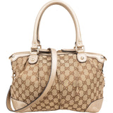 Gucci Monogram GG Canvas Metallic Leather Sukey Handbag