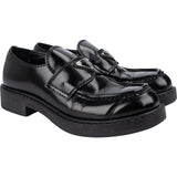 Prada Black Spazzolato Triangle Leather Loafer Shoes (39)