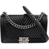 Chanel Chevron Calfskin Palladium Medium Boy Single Crossbody Bag