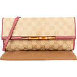 Gucci Monogram GG Canvas Bamboo Bar Clutch Crossbody Bag
