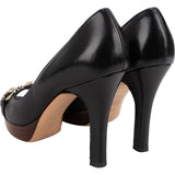 Gucci Black Leather Horsebit Malaga Peep Toe Platform Pumps (35)