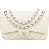 Chanel Quilted Caviar Leather Palladium Jumbo Double Flap Crossbody Bag