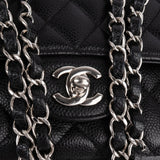 Chanel Quilted Caviar Leather Palladium Medium Double Flap Shoulder Bag