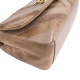Chanel Suede Leather Chevron Patchwork Single Flap Shoulder Bag