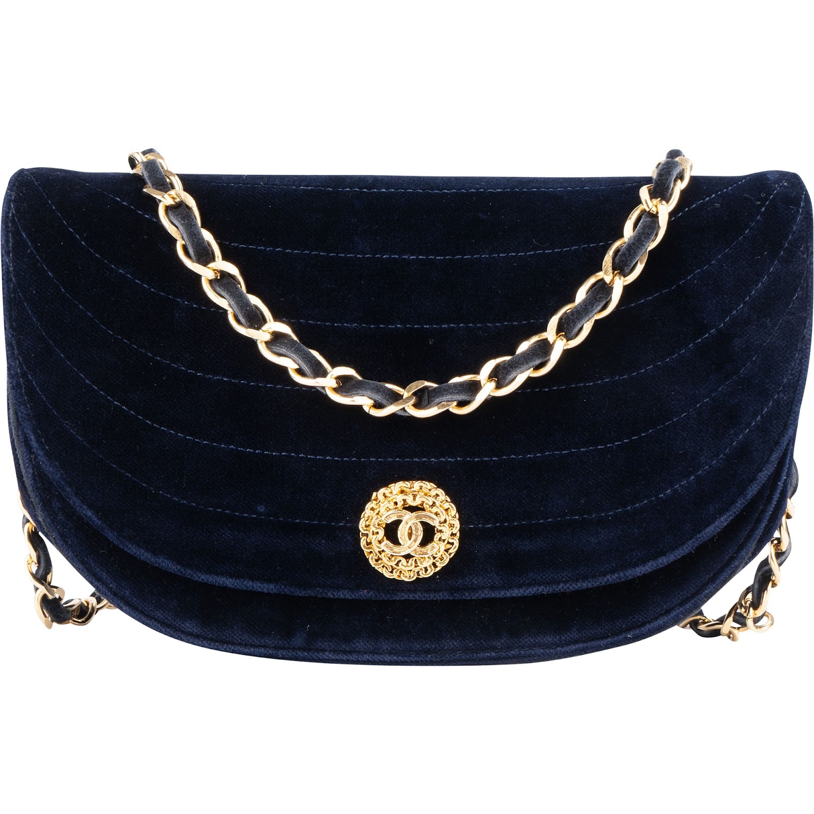 Chanel Chevron Velvet Half Moon Single Flap Crossbody Bag xxverschluss erneuern - vintageandkickz