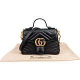 Gucci Black Leather GG Marmont Small Top Handle Handbag