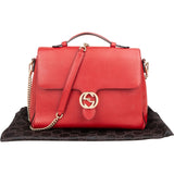 Gucci Red Grained Leather Interlocking GG Top Handle Shoulder Handbag