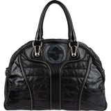 Gucci GG Black Quilted and Grained Patent Bowler Handbag