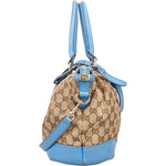 [🔄️B07 / F44] Gucci Blue Leather GG Canvas Sukey Medium Handbag - vintageandkickz