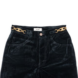 Celine Black Velvet Triomphe Chain Velvet Straight Cut Trousers Pants (28)