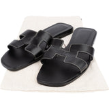 Hermès Black Leather Oran Sandals (40)