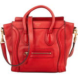 Céline Red Grained Calfskin Nano Luggage Handbag