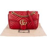 Gucci Red Quilted Leather Marmont GG Small Flap Crossbody Bag