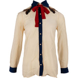 Gucci Tricolor Silk Embroided Bee Longsleeve Blouse (IT40)