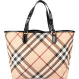 Burberry Monogram Nova Check Patent Leather Tote Shoulder Bag