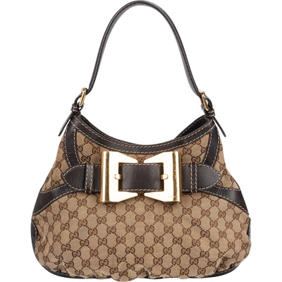 Gucci Monogram GG Large Buckle Hobo Shoulder Bag