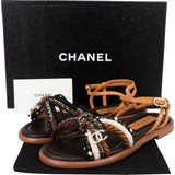 Chanel Multicolor Leather Tweed Braided Rope Chain CC Sandals (37)