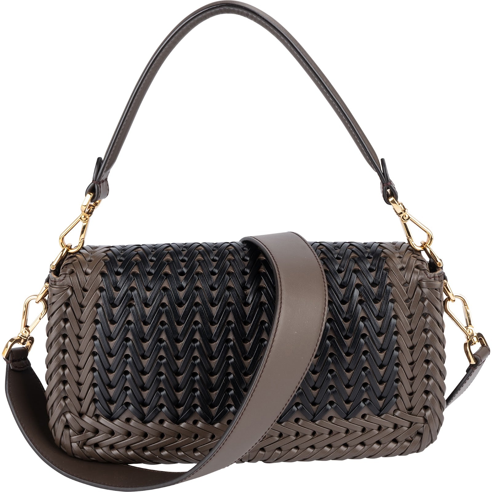 Fendi Woven Leather Baguette Crossbody Bag - vintageandkickz