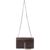 Saint Laurent Croc-Embossed Leather Kate Tassel Chain Crossbody Bag