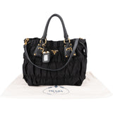 Prada Black Tessuto Gaufre Drawstring Tote Handbag