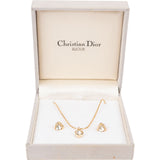 Christian Dior Gold Tone Heart Pendant Necklace + Earrings Set