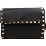 Valentino Garavani Black Leather Rockstud Flap Crossbody Bag
