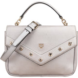 MCM Silver Leather Milla Studded Flap Crossbody Bag