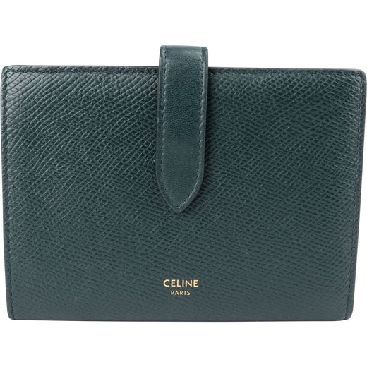 Celine Green Grained Calfskin Medium Strap Wallet