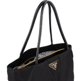 Prada Tessuto Nylon Patent Leather Handle Tote Shoulder Bag