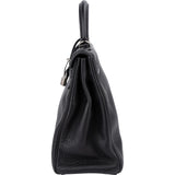 Hermès Noir Clemence Leather Palladium Kelly 32 Handbag