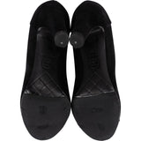 Chanel Black Patent Leather Suede Cap Toe CC Pumps (37)