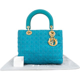 Christian Dior Turquoise Quilted Cannage Nylon Small Lady Dior Handbag