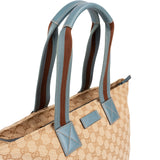Gucci Monogram GG Canvas Blue Web Stripe Shopper Shoulder Bag