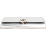 Gucci Metallic Silver Leather Crystal GG Broadway Clutch