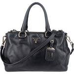 Prada Black Leather Vitello Double Zip Handbag - vintageandkickz