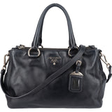 Prada Black Leather Vitello Double Zip Handbag - vintageandkickz
