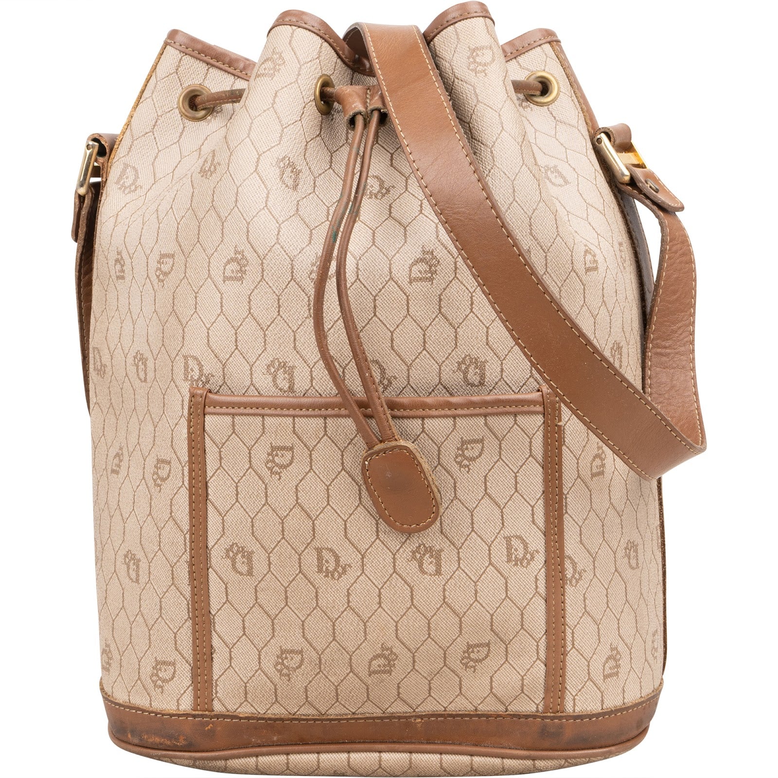 [🔄️B20 / F42] Christian Dior Honeycomb Canvas Bucket Shoulder Bag - vintageandkickz