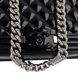 Chanel Quilted Patent Caviar Leather Large Boy Single Flap Crossbody Bag