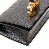 Alexander McQueen Croc-Embossed Leather Jewelled Knuckle Crossbody Bag