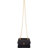 Chanel Navy Quilted Satin Top Bar 24K Gold Single Flap Small Crossbody Bag