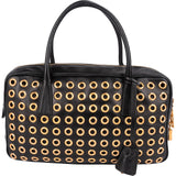 Prada Black Calf Leather Metal Grommet Bauletto Handbag