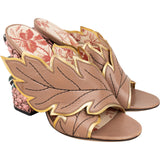 Gucci Brown Leather Webby Autumn Leaf Applique Snake Studded Heel Mule Sandals (37,5)