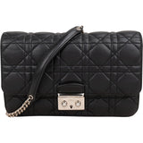 Christian Dior Black Quilted Cannage Lambskin Wallet On Chain Crossbody Bag
