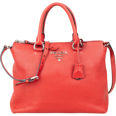 Prada Red Vitello Daino Leather Tote Handbag