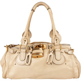 Chloé Beige Metallic Leather Studded Paddington Shoulder Bag