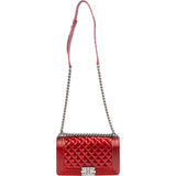 Chanel Quilted Patent Leather Medium Boy Single Flap Crossbody Bag