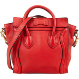 Céline Red Grained Calfskin Nano Luggage Handbag