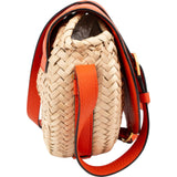Chloé Grained Calfskin Raffia Marcie Saddle Basket Crossbody Bag