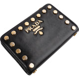 Prada Noir Leather Studded Compact Wallet