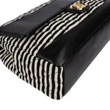 Chanel Striped Cotton Leather Single Flap Crossbody Bag